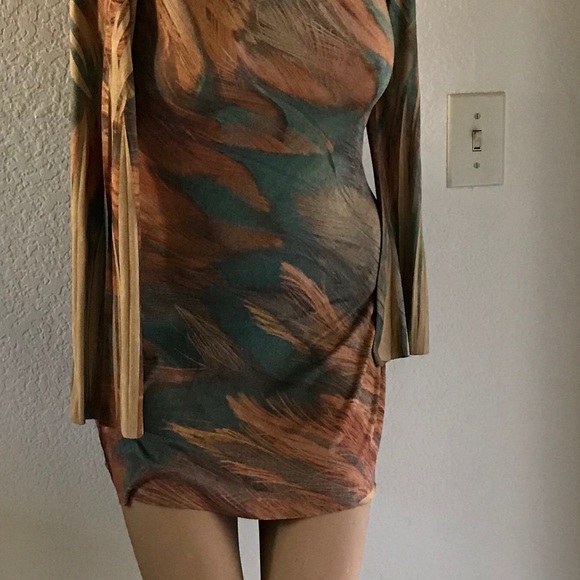 PEACOCK Feather SUBLIMATION Ultrasuede DRESS Small - Picture 3 of 8